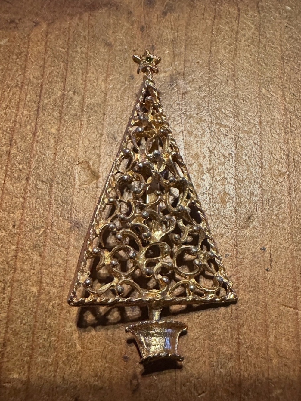 Vintage Gold tone Christmas Tree Holiday Brooch 2”